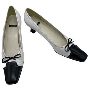 Vintage Stuart Weitzman Oxford Saddle Shoes Heels Black White Size 8.5 AAAA